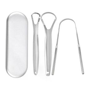 Premium 1pcs/3pcs Metal Tongue Scraper Cleaner for Adults & Kids Portable Stainless Steel Tongue Scrapers Brushes for Removing (Color: 3PCS Silver C)