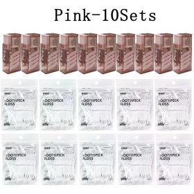 10Sets Portable Floss Holder Automatic Ejectable Includes 10Pcs Floss Organizer Press-on Carry-on Disposable Flossing Sticks (Color: Pink-10Sets)