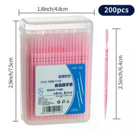 Portable Ultra Fine Toothpick Disposable Family Box Packed Pick Double Head High End Personality Creative Fruit Stick 200 Pieces (Color: Pink 1x box)