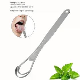 1/2 Pcs Reusable Stainless Steel Useful Tongue Scraper Cleaner Fresh Breath Cleaning Coated Tongue Oral Hygiene Care Tools (Color: C)