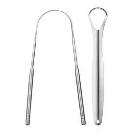 1/2 Pcs Reusable Stainless Steel Useful Tongue Scraper Cleaner Fresh Breath Cleaning Coated Tongue Oral Hygiene Care Tools (Color: Sliver-2pcs)
