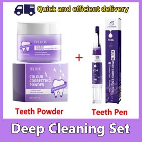 Purple Teeth Whitening Powder Remove Plaque Stains Cleaning Oral Hygiene Bleaching Dental Tools Fresh Breath Brighten Tooth Care (Color: Teeth Cleaning Set)