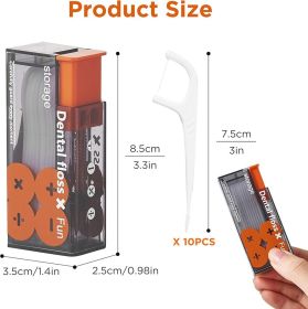 Auto Dental Floss Dispenser Small Hilo Protable Floss Picks Storage Box Refillable Toothpicks Teeth Cleaning Tool Tooth pick (Color: Orange box)